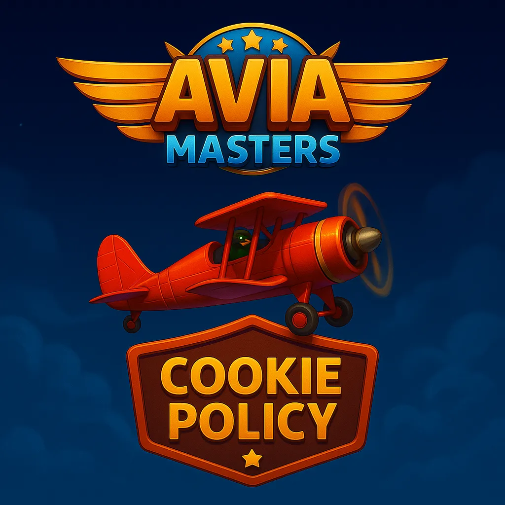 AviaMasters airplane over a Cookie Policy emblem in the sky