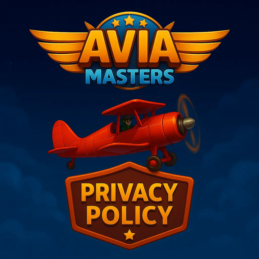 Pilot in a red AviaMasters plane with a Privacy Policy sign